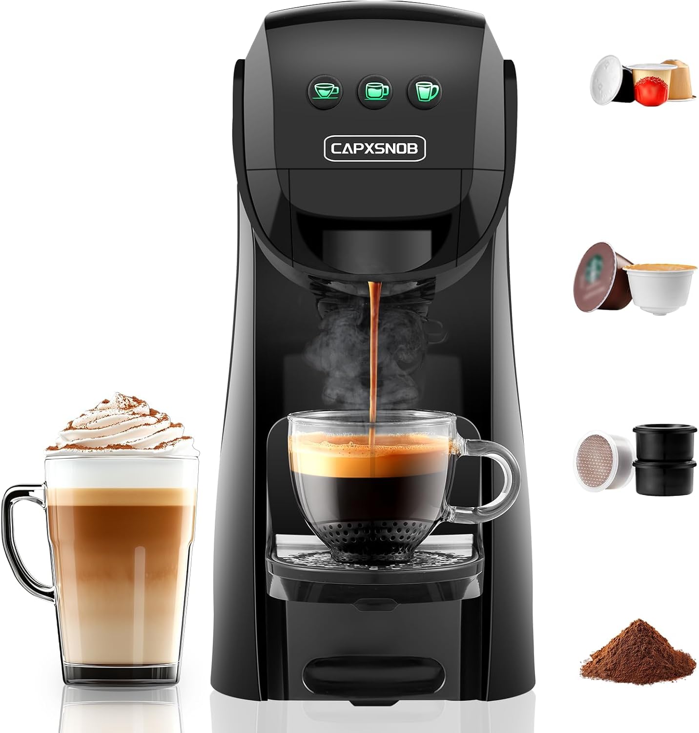 Warriors1 4in1 Coffee Pods Machines for Nespresso Original, Nescafe Dolce Gusto, Lavazza Espresso Point Coffee Pods and Ground Coffee, 20 Bar Automatic Capsule Small Mini Coffee Machine