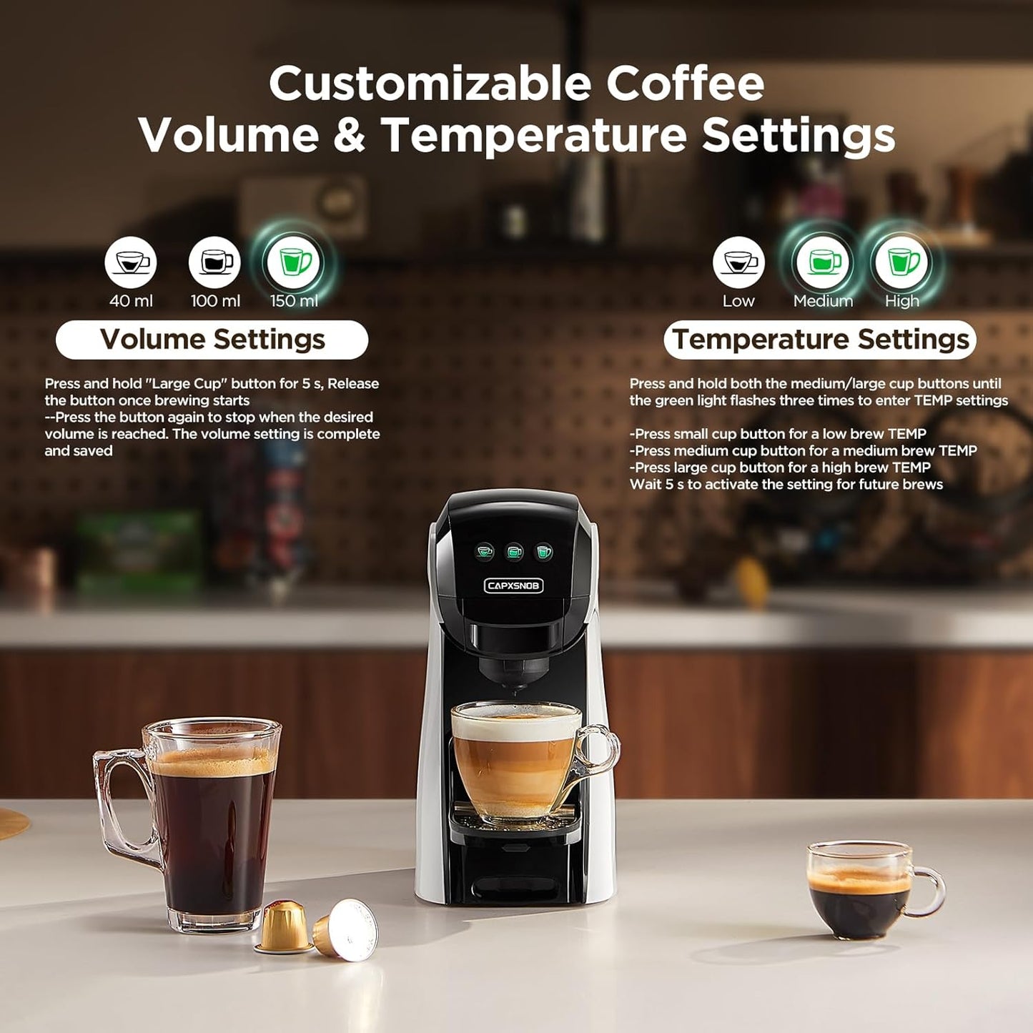 Warriors1 5 in 1 Pod Coffee Machines for Nespresso Original, Nescafe Dolce Gusto, Lavazza A Modo Mio, FAP Espresso Point Capsule and Ground Coffee, 20 Bars Automatic Capsule Small Mini Coffee Machine