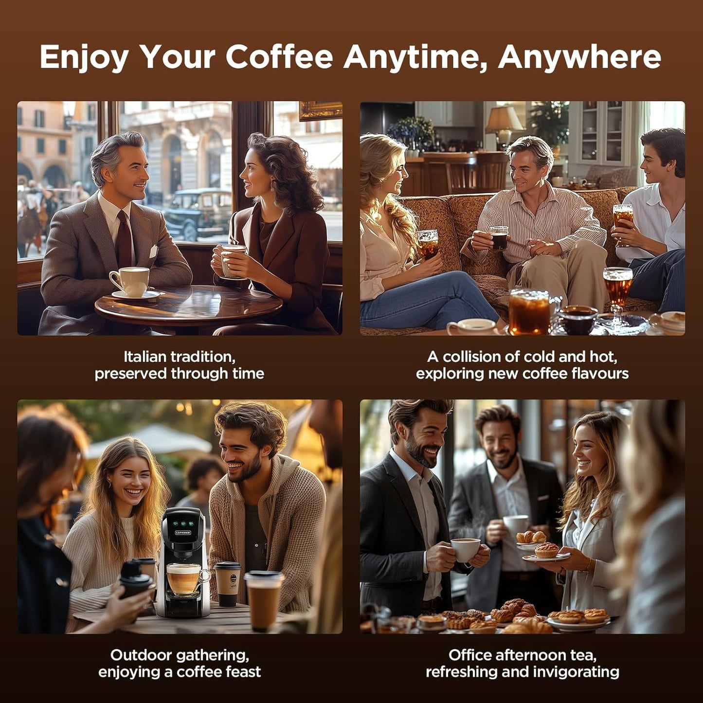 Warriors1 5 in 1 Pod Coffee Machines for Nespresso Original, Nescafe Dolce Gusto, Lavazza A Modo Mio, FAP Espresso Point Capsule and Ground Coffee, 20 Bars Automatic Capsule Small Mini Coffee Machine