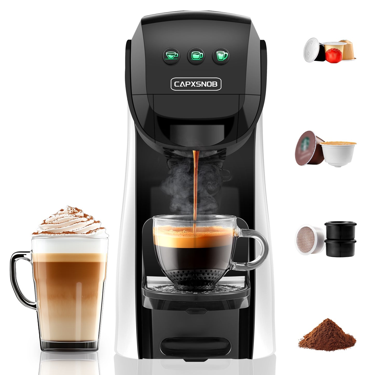 Espresso Machine for Nespresso Original, Dolce Gusto Coffee Pods, Ground Coffee, Coffee Machine for Cappuccino & Latte, Programmable, 20 Bar, 28 oz Reservoir