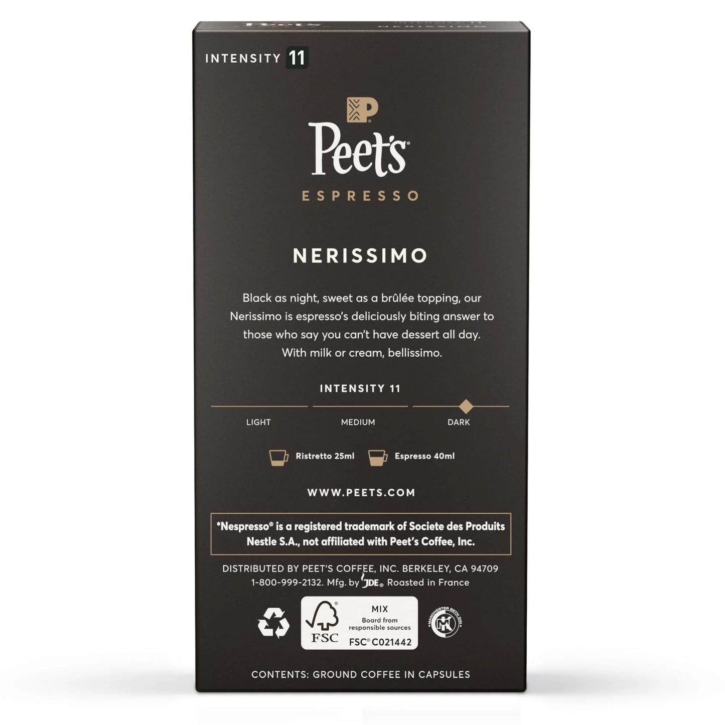 Nerissimo Espresso Coffee Pods, Premium Dark Roast Intensity 11, 10 Count, Single Serve Capsules