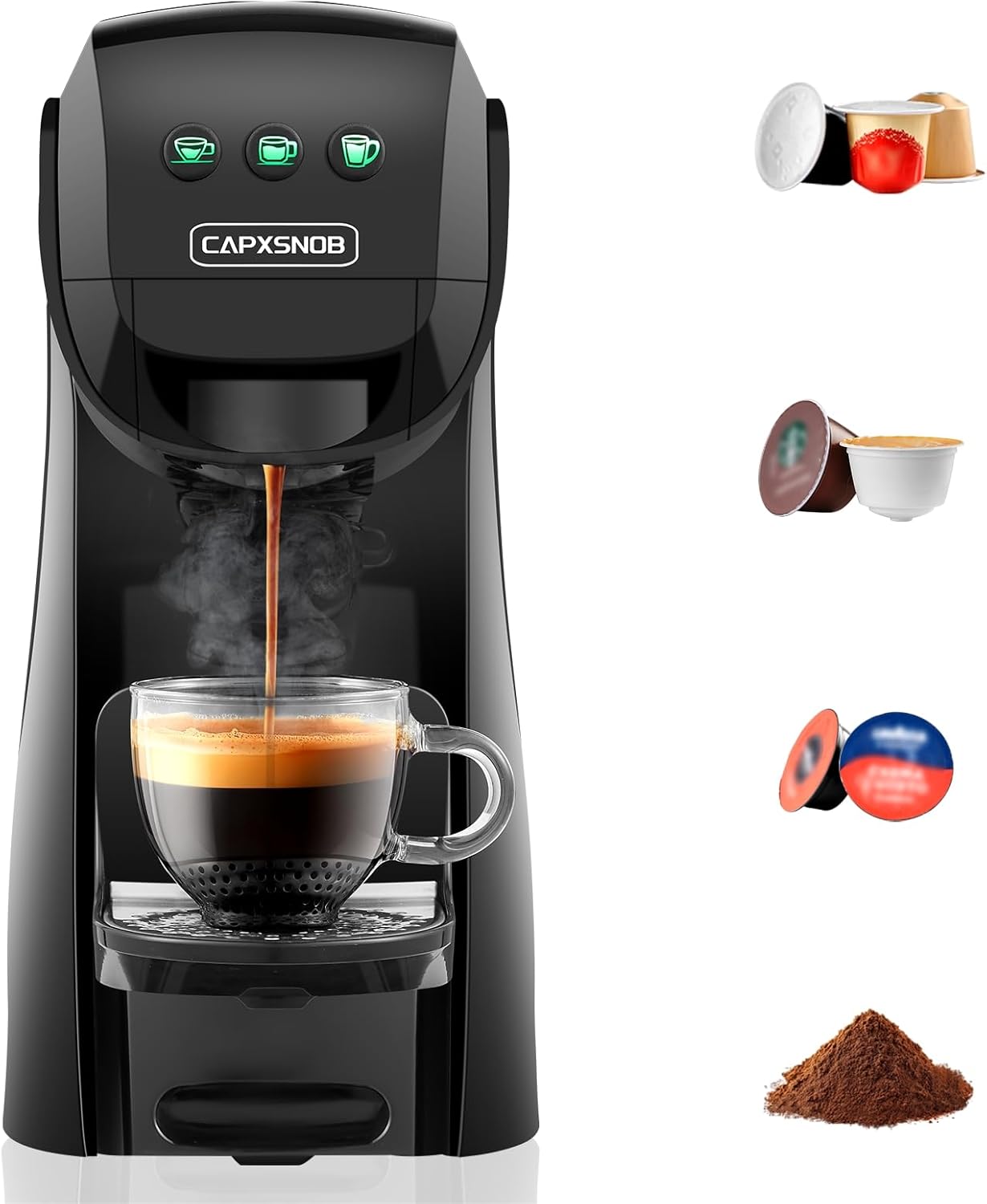Warriors1 Kapselmaschine 4-in-1 für Nespresso OL, Dolce Gusto, Lavazza A Modo Mio Kapseln und Kaffeepulver, 20Bar Druck, 0,8L Wassertank, Vollautomat Kaffeemaschine | Espressomaschine für Zuhause&Büro
