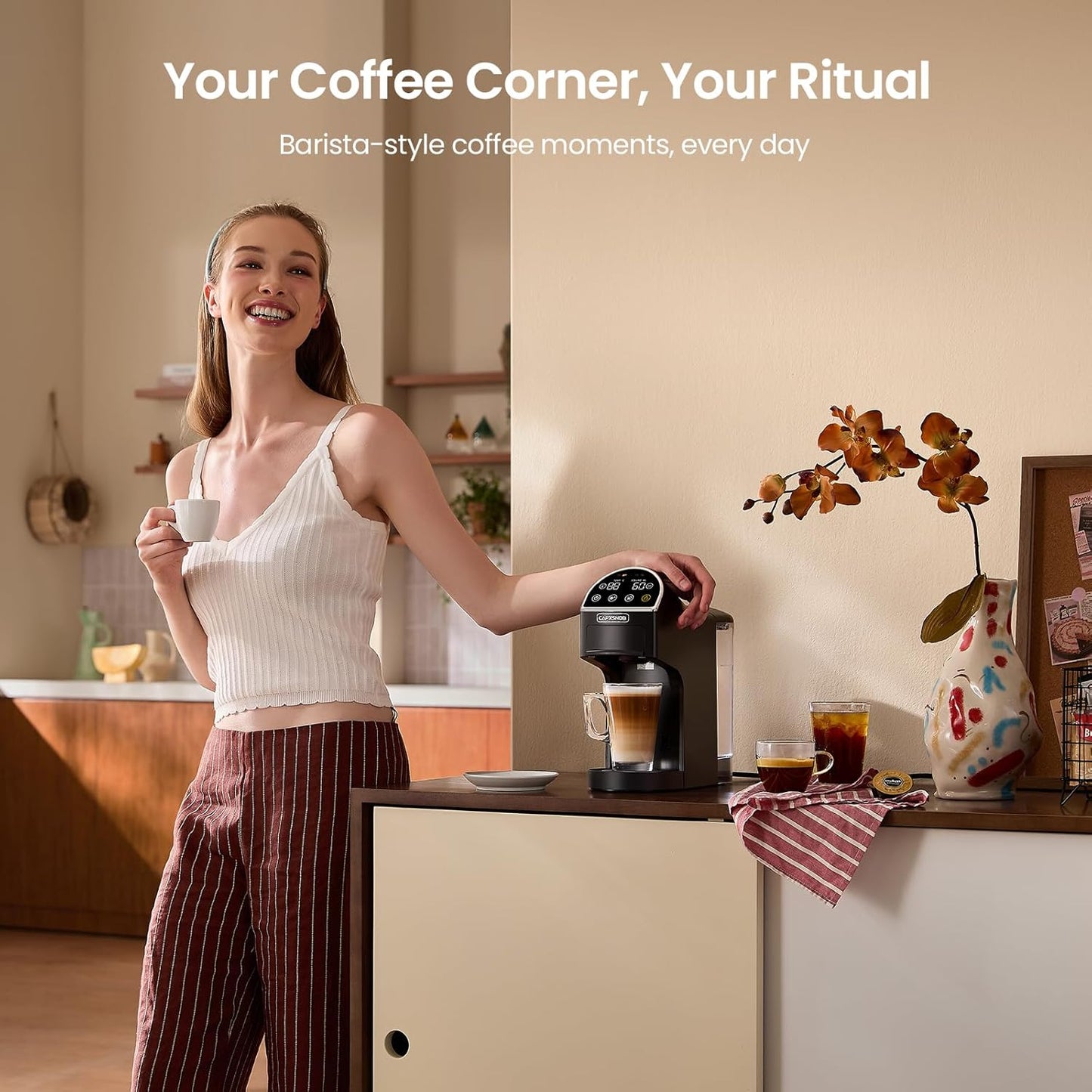 Magician2 Coffee Pod Machine 5-in-1 for Nespresso, Dolce Gusto, Starbucks, ESE 44mm, Lavazza A Modo Mio, Ground Coffee | 20Bars, 1.2L, LED Touchscreen | Espresso Coffee Machine for Home & Office
