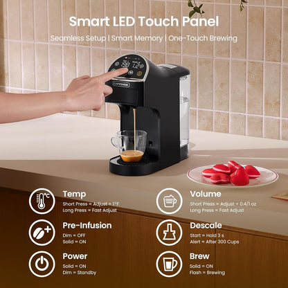 Magician2 Mini Coffee Maker compatible with Keurig K Cup, Nespresso Original, Dolce Gusto, ESE Pods | LED Touchscreen, Customizable Brewing, 20 Bar, 42 oz | Espresso Coffee Machine for Home & Office