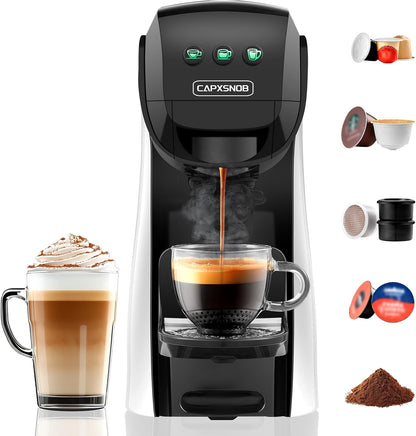 Warriors1 5 in 1 Pod Coffee Machines for Nespresso Original, Nescafe Dolce Gusto, Lavazza A Modo Mio, FAP Espresso Point Capsule and Ground Coffee, 20 Bars Automatic Capsule Small Mini Coffee Machine