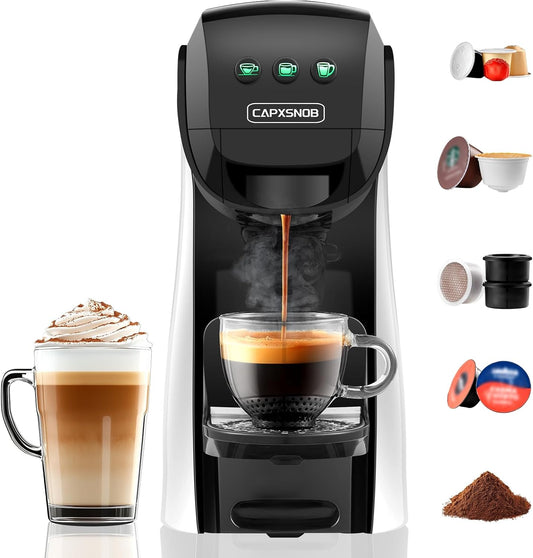 Warriors1 5 in 1 Pod Coffee Machines for Nespresso Original, Nescafe Dolce Gusto, Lavazza A Modo Mio, FAP Espresso Point Capsule and Ground Coffee, 20 Bars Automatic Capsule Small Mini Coffee Machine