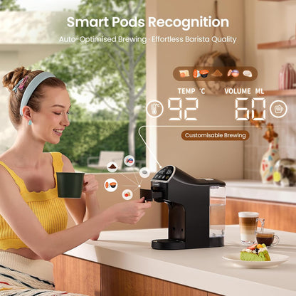 Magician2 Coffee Pod Machine 5-in-1 for Nespresso, Dolce Gusto, Starbucks, ESE 44mm, Lavazza A Modo Mio, Ground Coffee | 20Bars, 1.2L, LED Touchscreen | Espresso Coffee Machine for Home & Office
