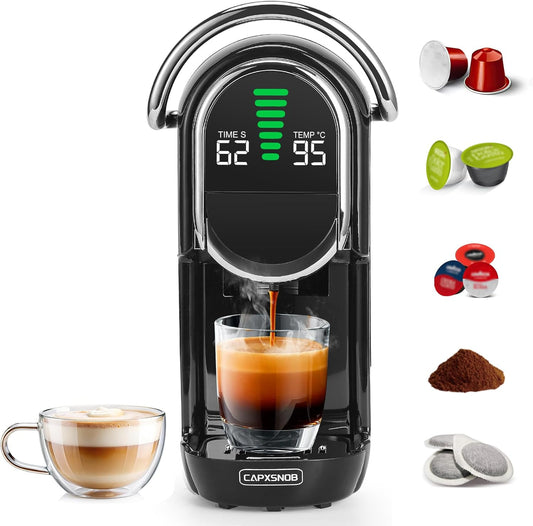 Magician1 Mini Pod Coffee Machines 5 in 1 for Nespresso Original, Dolce Gusto, Lavazza A Modo Mio Capsule, ESE 44mm Pads and Espresso Ground Coffee, 20Bar, 1450W, Hot and Cold brew for Home and Office