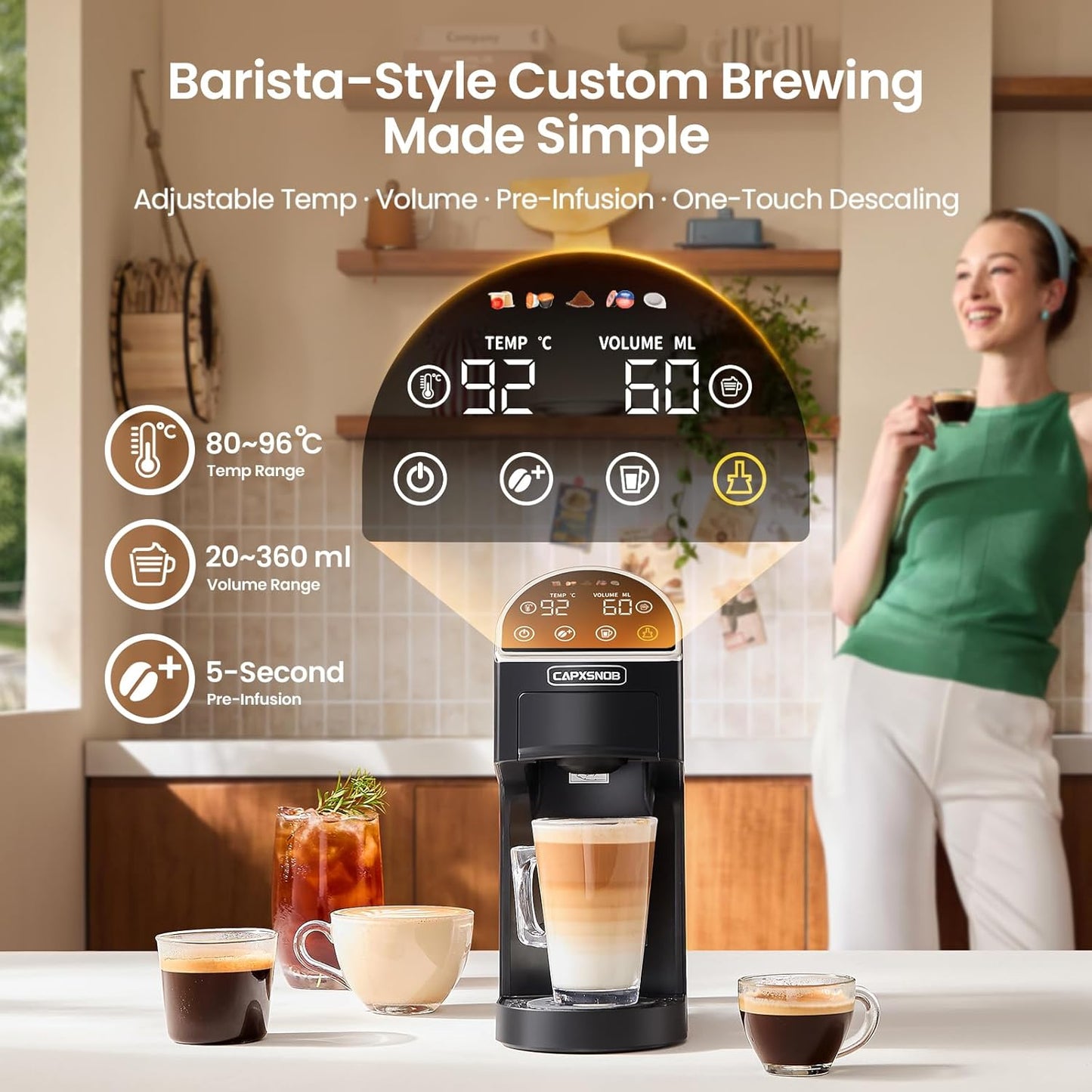 Magician2 Coffee Pod Machine 5-in-1 for Nespresso, Dolce Gusto, Starbucks, ESE 44mm, Lavazza A Modo Mio, Ground Coffee | 20Bars, 1.2L, LED Touchscreen | Espresso Coffee Machine for Home & Office