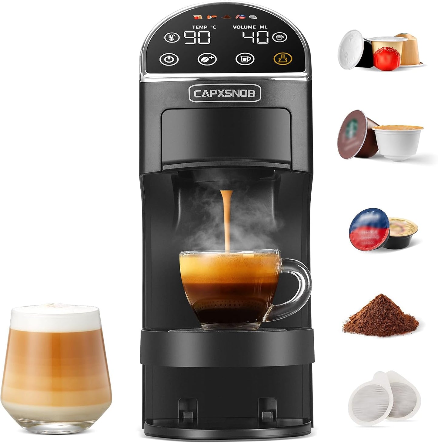 Magician2 Coffee Pod Machine 5-in-1 for Nespresso, Dolce Gusto, Starbucks, ESE 44mm, Lavazza A Modo Mio, Ground Coffee | 20Bars, 1.2L, LED Touchscreen | Espresso Coffee Machine for Home & Office