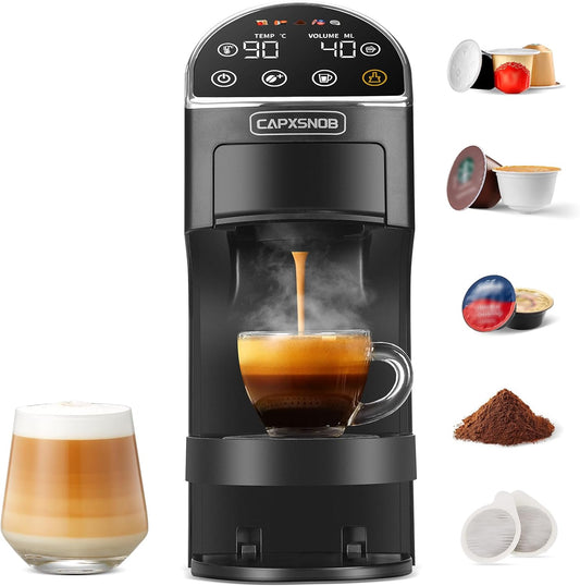 Magician2 Coffee Pod Machine 5-in-1 for Nespresso, Dolce Gusto, Starbucks, ESE 44mm, Lavazza A Modo Mio, Ground Coffee | 20Bars, 1.2L, LED Touchscreen | Espresso Coffee Machine for Home & Office
