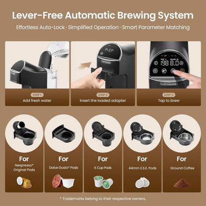 Magician2 Mini Coffee Maker compatible with Keurig K Cup, Nespresso Original, Dolce Gusto, ESE Pods | LED Touchscreen, Customizable Brewing, 20 Bar, 42 oz | Espresso Coffee Machine for Home & Office