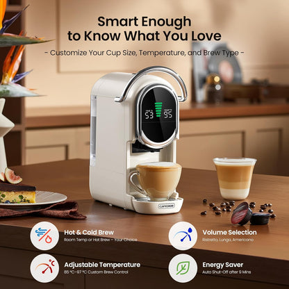 Magician1 Mini Pod Coffee Machines 5 in 1 for Nespresso Original OL, Dolce Gusto, Lavazza A Modo Mio Capsule, ESE 44mm Pads and Espresso Ground Coffee, 20 Bar, 1450W, Hot/Cold Brew for Home & Office