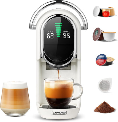 Magician1 Mini Pod Coffee Machines 5 in 1 for Nespresso Original OL, Dolce Gusto, Lavazza A Modo Mio Capsule, ESE 44mm Pads and Espresso Ground Coffee, 20 Bar, 1450W, Hot/Cold Brew for Home & Office