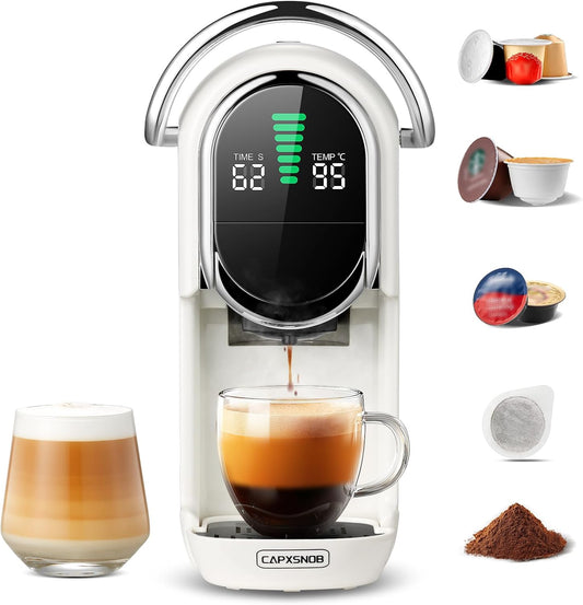Magician1 Mini Pod Coffee Machines 5 in 1 for Nespresso Original OL, Dolce Gusto, Lavazza A Modo Mio Capsule, ESE 44mm Pads and Espresso Ground Coffee, 20 Bar, 1450W, Hot/Cold Brew for Home & Office