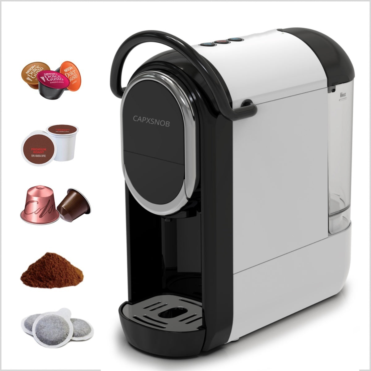 CapXsnob 5in1 Espresso Single Serve Coffee Machine, 19Bar for Nespresso Original/Dolce Gusto/K-Cup Pods/Ground Coffee/44mm ESE